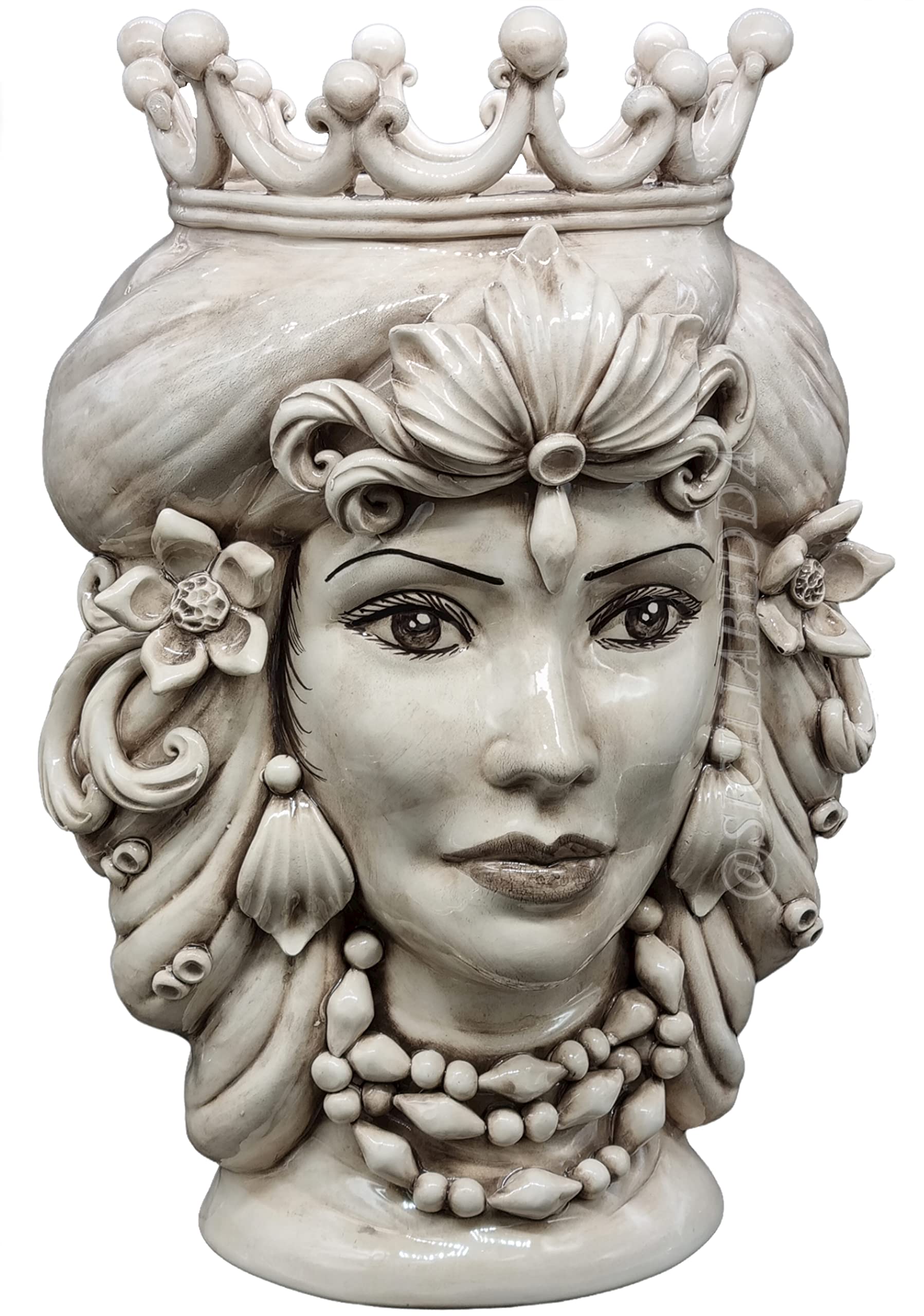 sicilia bedda - TESTE DI MORO IN CERAMICA DI CALTAGIRONE - Realizzate a Mano - Altezza 43 Centimetri - Alta qualità Siciliana (Testa di Moro Donna Fumè)