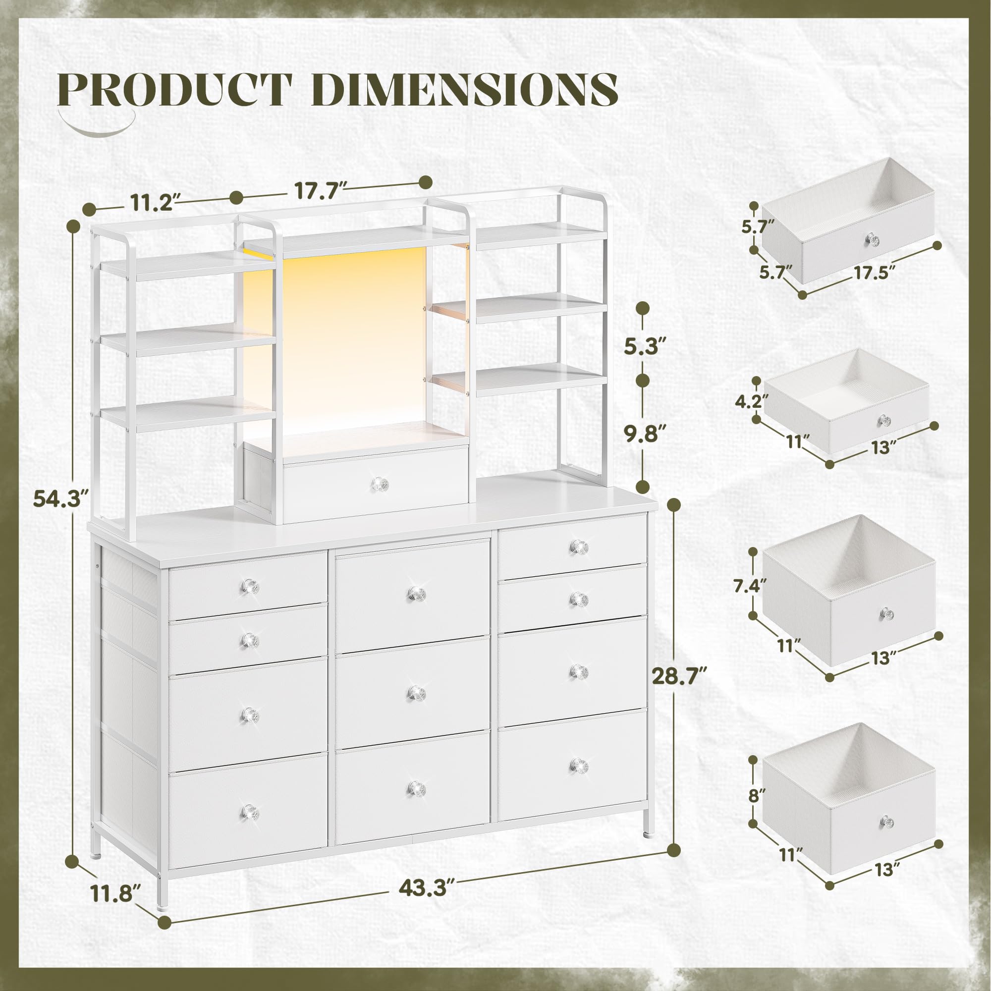 Romorgniz White Dresser for Bedroom with RGB LED Lights, Vanity Organizer — product photo