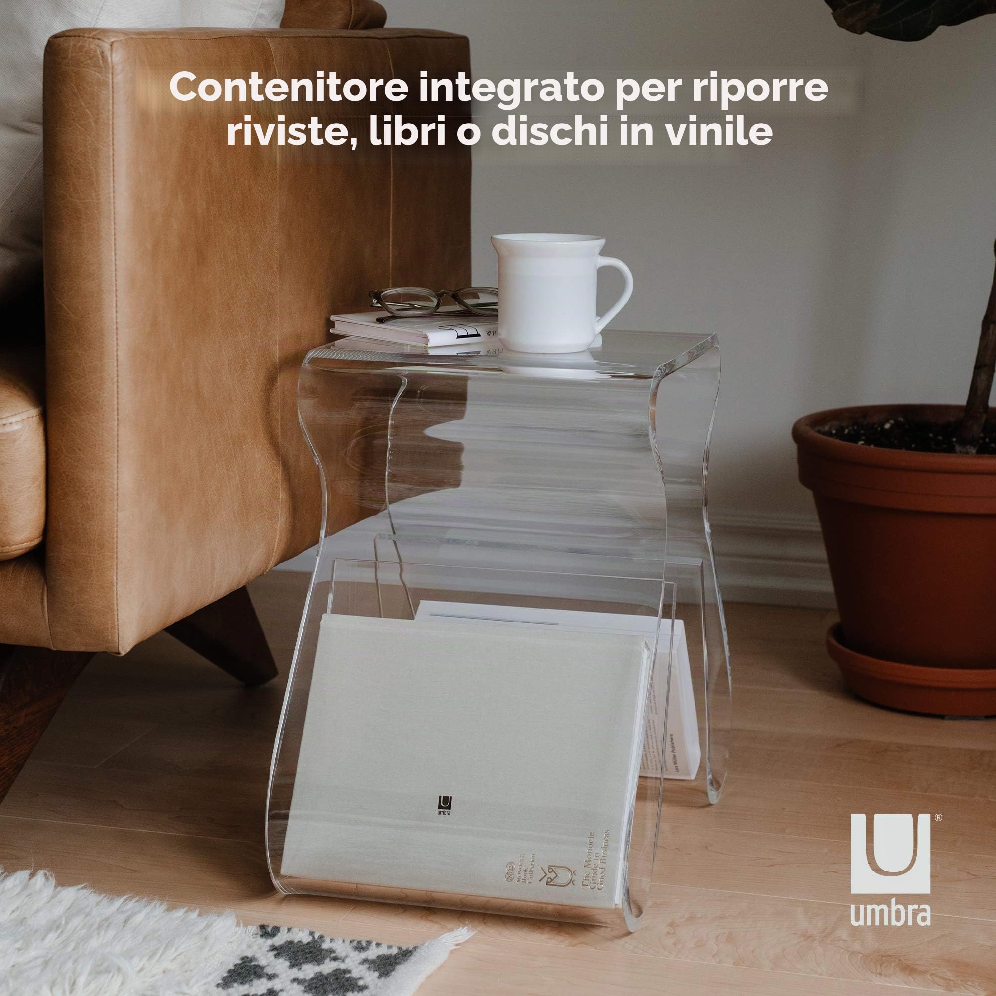 Umbra Magino Sgabello e Portariviste, Acrilico, Trasparente