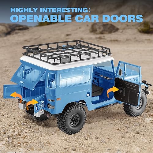 Miniatura 3 de EAZYRC X FMS 110 Toyota Land Cruiser FJ40 RS con camión RC con licencia azul, todo terreno impermeable 4WD 35T 550 Motor RC Crawler para adultos,