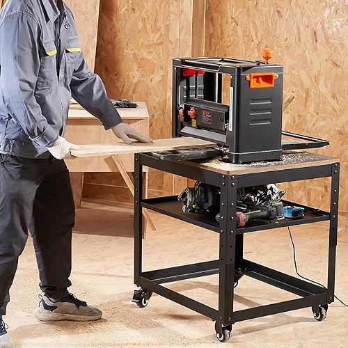 Miniatura 8 de VEVOR Soporte para cepilladora de grosor, 100 libras de cargas pesadas, mesa cepilladora de grosor ajustable de tres engranajes, con 4 ruedas