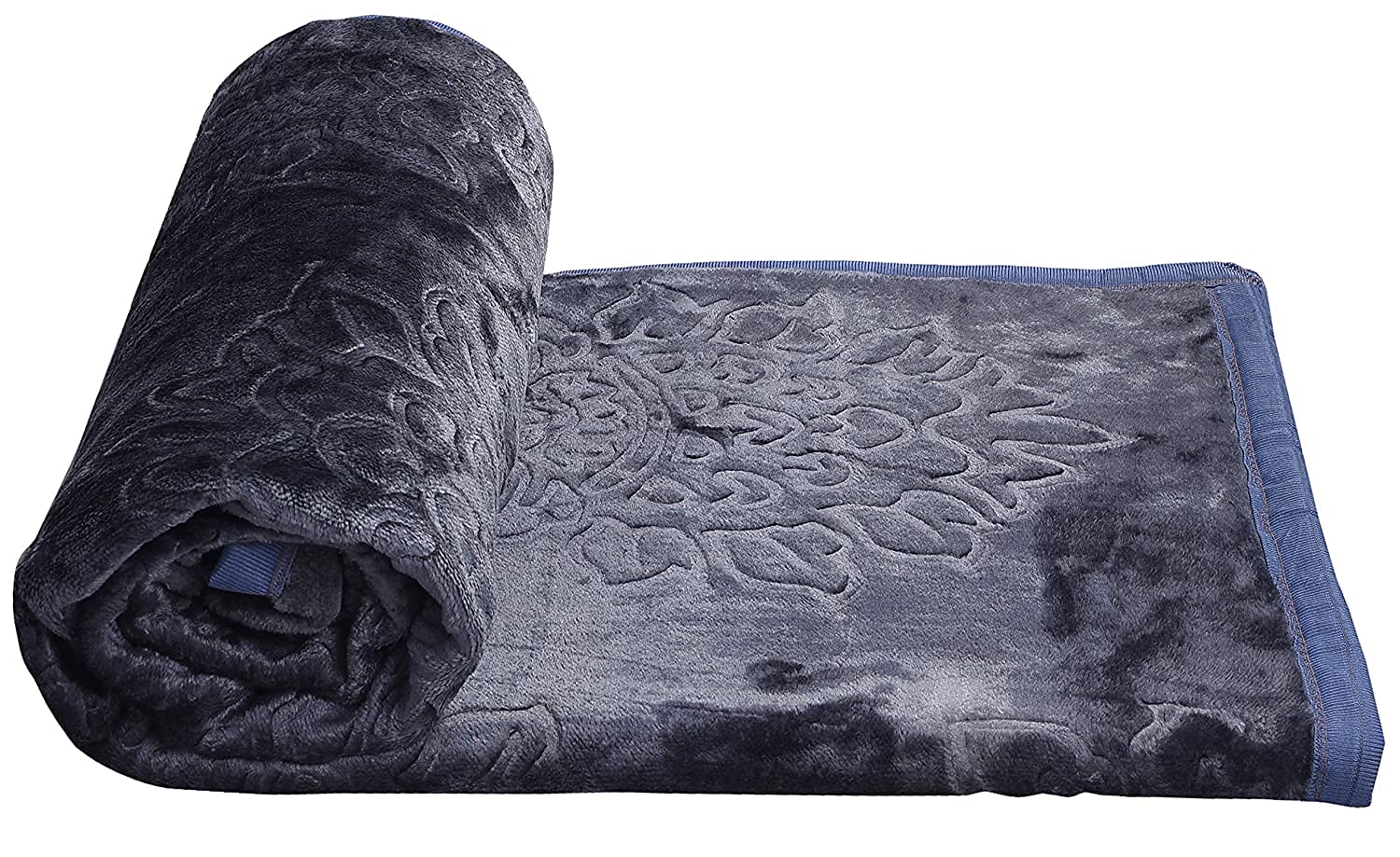 DRI HOME Velvet Floral Embossed Super Soft Heavy Double Bed Mink Blanket for Winter (Grey, Double Bed (90x90 Inch)