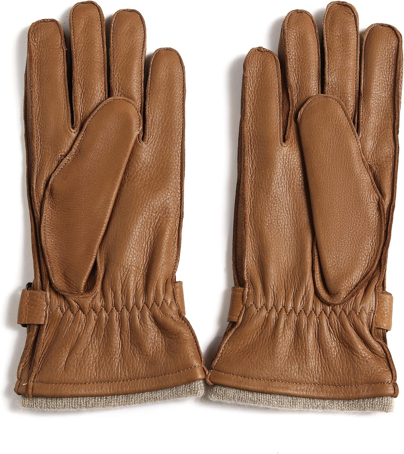 YISEVEN Men's Deerskin Leather Gloves with Classical Belt Button Real Natural Hand Warm Cashmere Lined Heated Lining Winter Dress Driving Motorcycle Work Luxury New Year Gift, Camel 8.5"/Small - Image 4