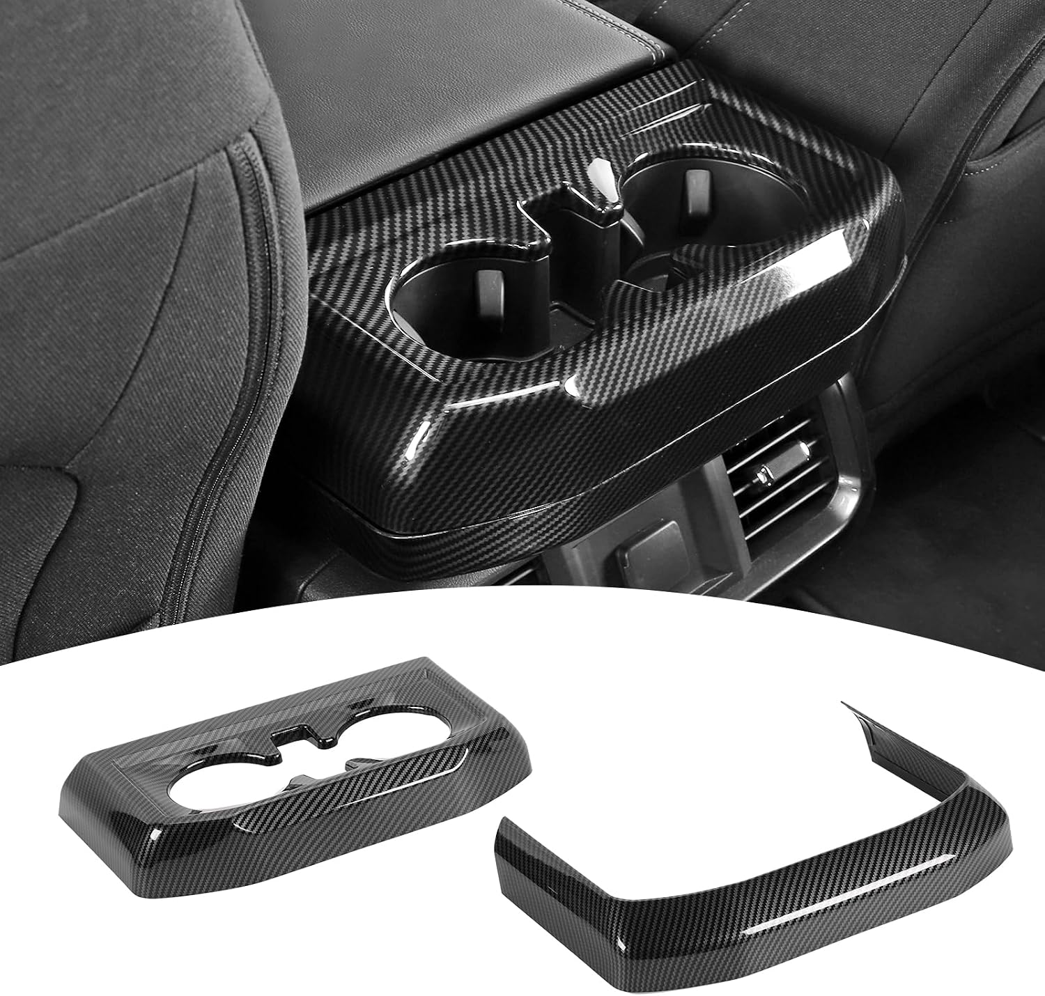 for F150 Center Console Rear Cup Holder Trim Cover Carbon Fiber for Ford F150 2021 up Carbon Fiber Interior Accessories 2pcs