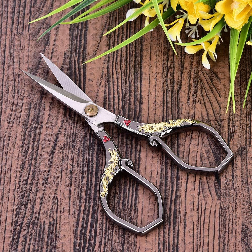 Vintage Sharp Sewing Scissors, Stainless and Phoenix Design Retro Scissors for Cross Stitch Cutting Embroidery Handcraft Craft Art Work DIY Tool