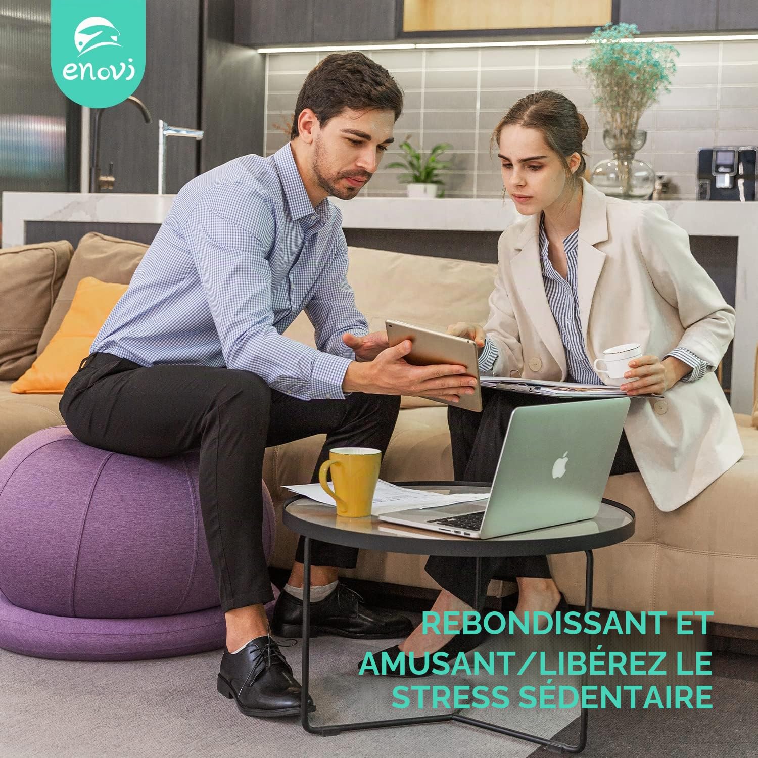 ProBalanceΩ Chaise ballon de yoga avec housse confortable et base de stabilité pour bureau et maison, siège de ballon pour soulager les douleurs dorsales, 75 cm, AB