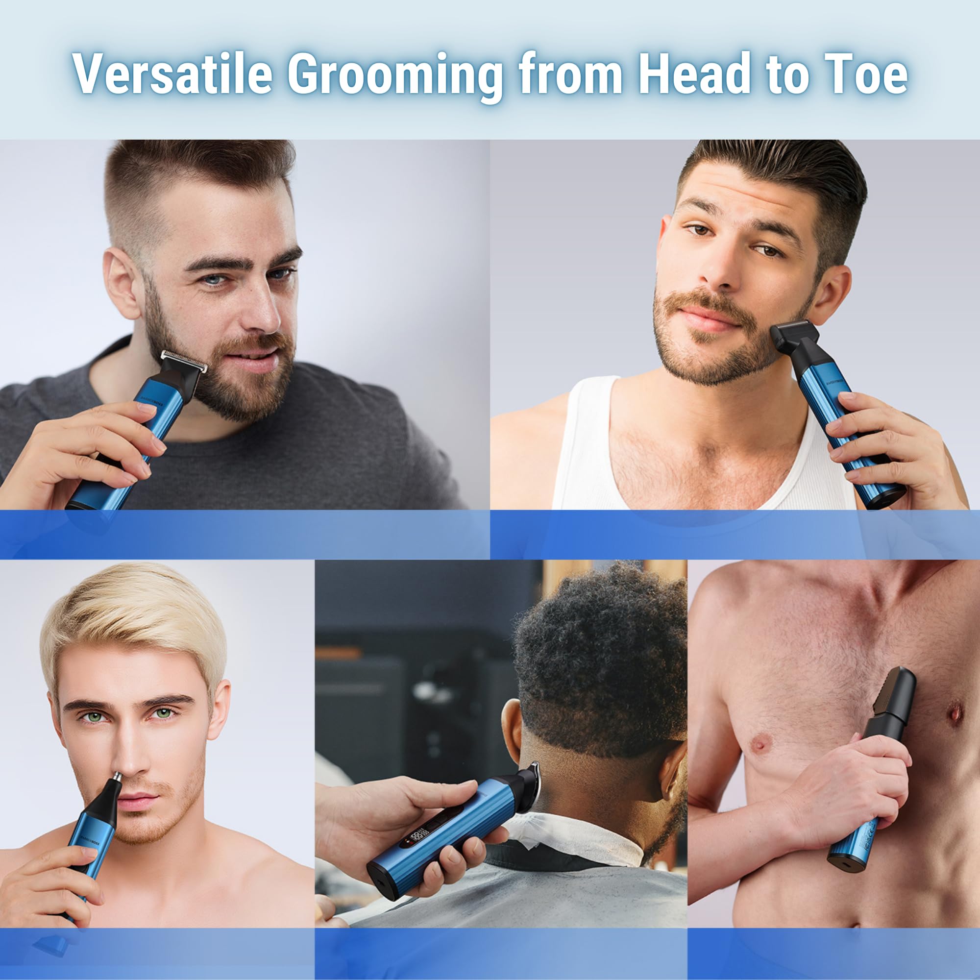 BarberBoss 5-in-1 Bartschneider für Männer, Haarschneider, QR-6020 | Haarschneider, Körperhaarschneider, Nasen- und Ohrhaarschneider, Kabellos wiederaufladbar, Herren-Pflegeset