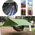 Oversized rain Tarpaulin Camping Hammock with Mosquito Net Rain Fly Heavy Duty Tree Strap Single Double Hammock Tent Waterproof Rainfly Set Camping Backpacking Backyard Patio Hiking(Army Green )