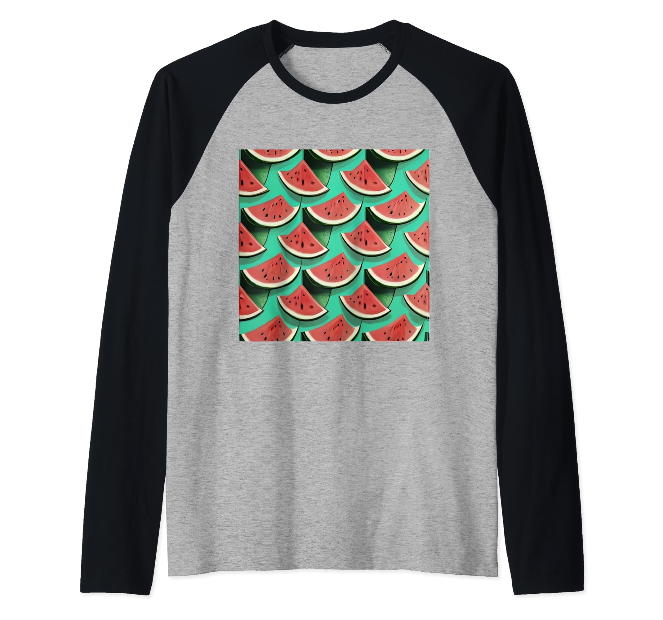 Watermelon pattern textile Raglan Baseball Tee