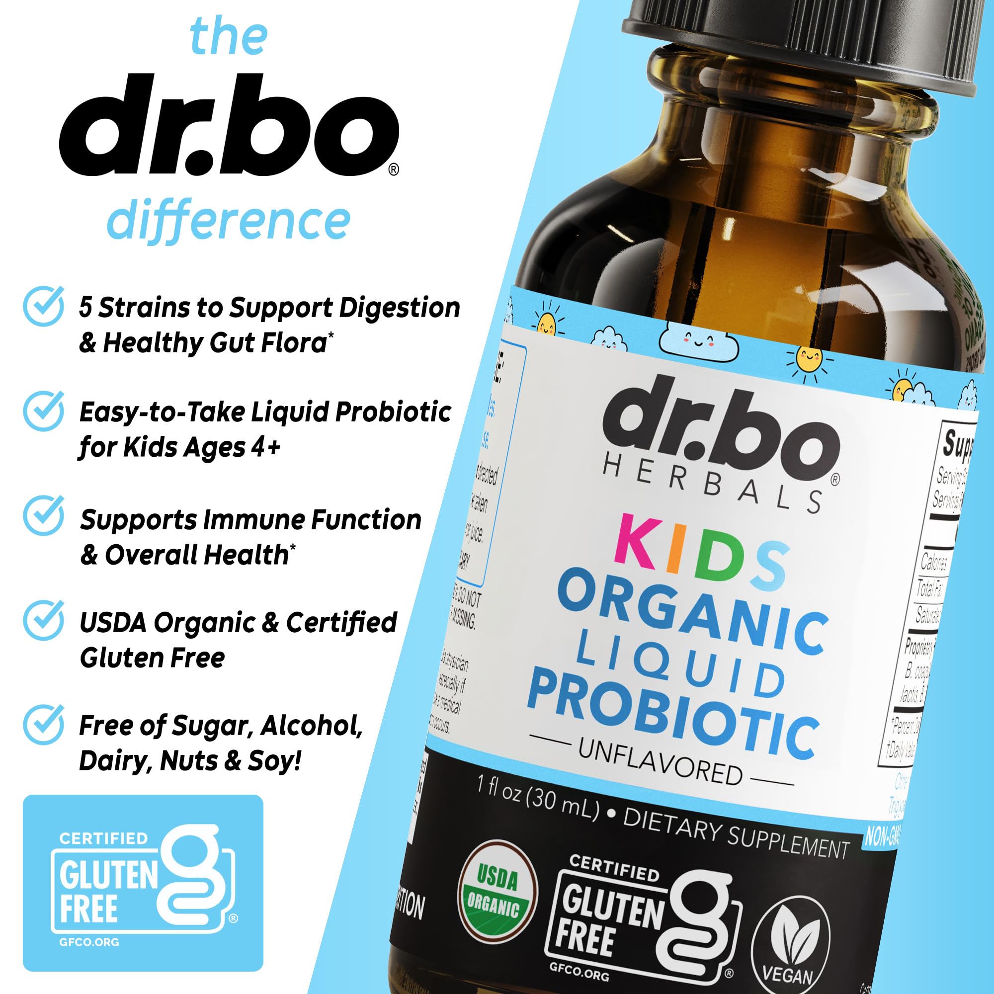 Kids Probiotic Liquid Drops Organic - Organic Probiotics for Kids Probiotics Age 4+, Digestive Health, Immune Support, Flora Gut Health Supplements - Vegan Kid Liquid Probiotic Drops, Non-GMO 1 Fl Oz — Amazon image 4