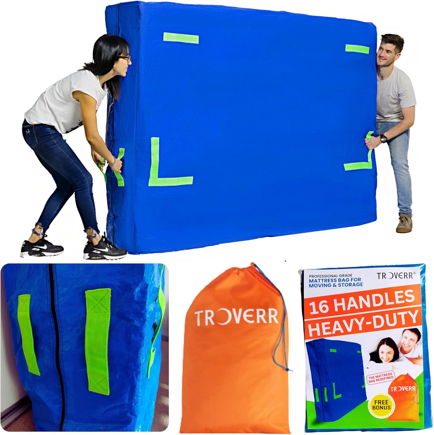 Aussie Brand, Queen Mattress Bag, 16 Handles, HeavyDuty Mattress