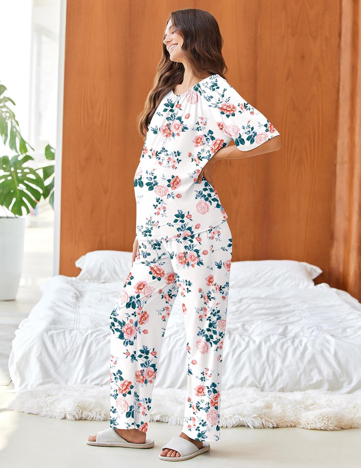 Ekouaer Pajamas for Women Set Short Sleeve Printe Lounge Sets Soft Pjs Round Neck Loungewear with Pockets S-XXL - Image 6