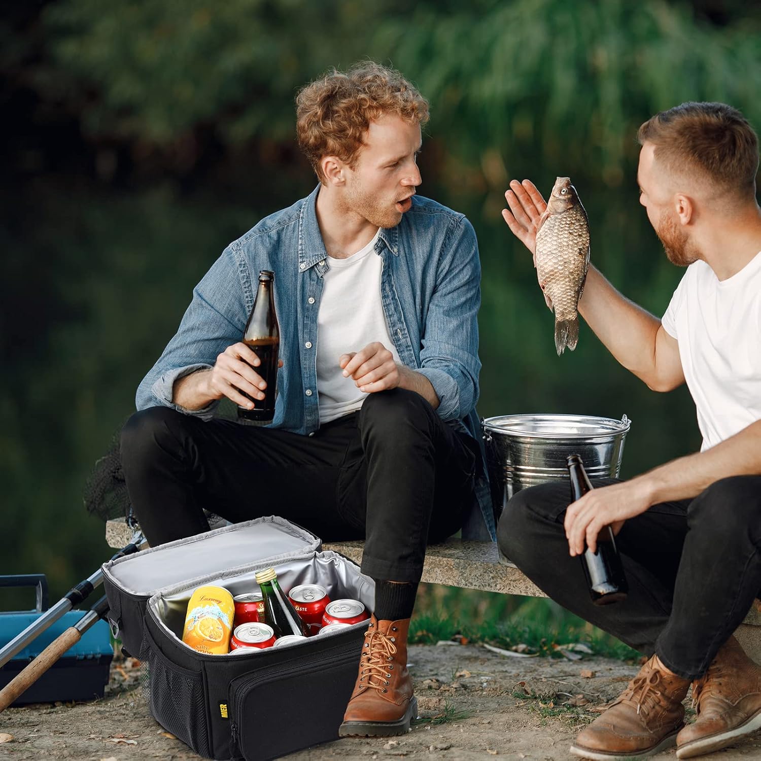 MIER Mens Insulated Lunch Box, Dual Compartment Large Lunch Bag Coolers with Shoulder Strap for Men Women Adult to Office Work, Picnic, Travel, Outdoors, Black - Image 6