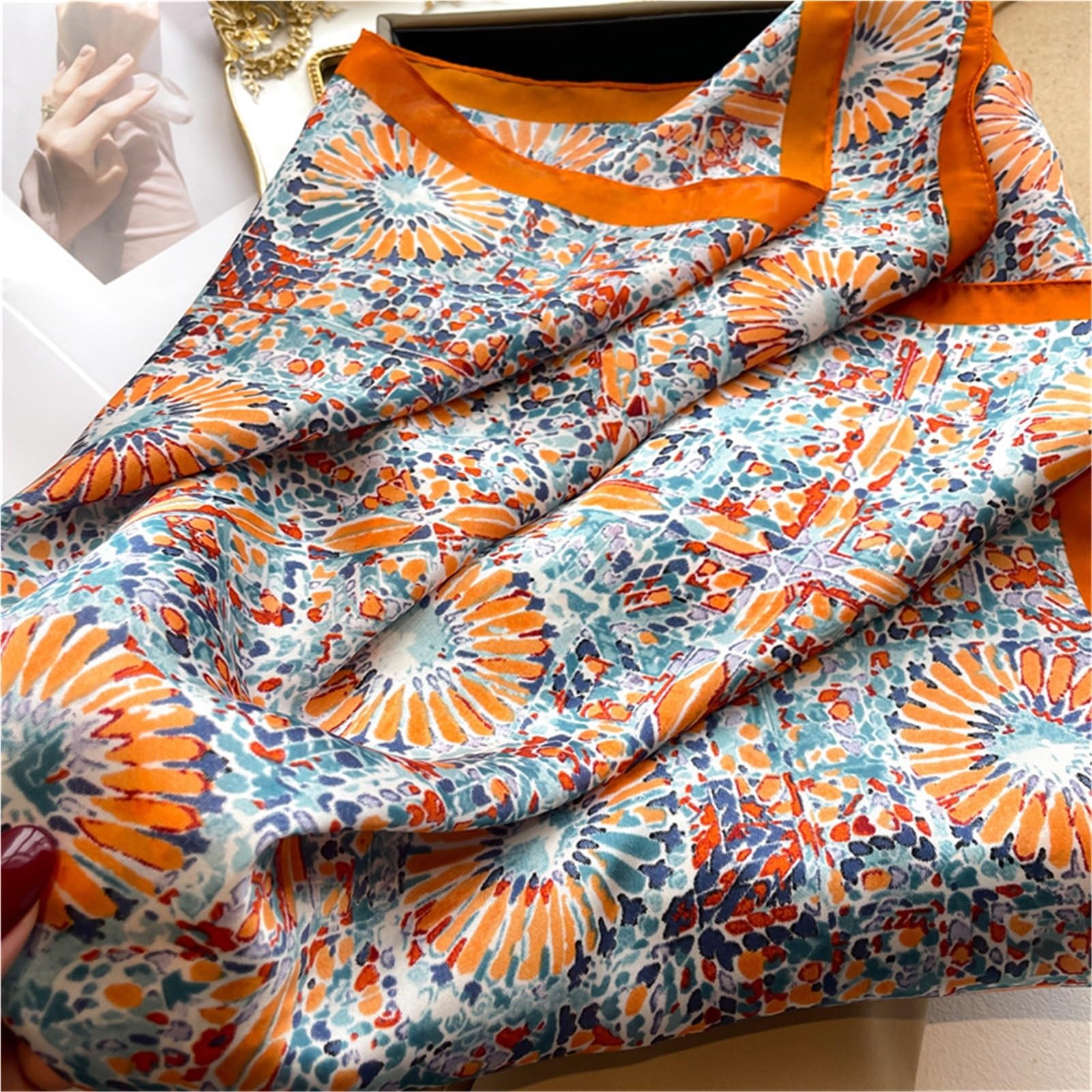 Bufanda de Seda for Mujer, pañuelo Cuadrado de Seda a Cuadros de 70x70cm for Verano, pañuelo Retro de satén for el Cuello, pañuelo Suave for el Cuello, Hijab