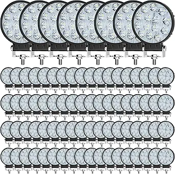 LED Pod Lights MUVKQC 4.5 Inch 42W Round LED Work Lights 42W 10000lm 12V 24V Spot Beam Offroad Driving Light Bar for Truck Tractor Trailer Excavator Pickup Golf Cart Mower ATV UTV (80pcs)