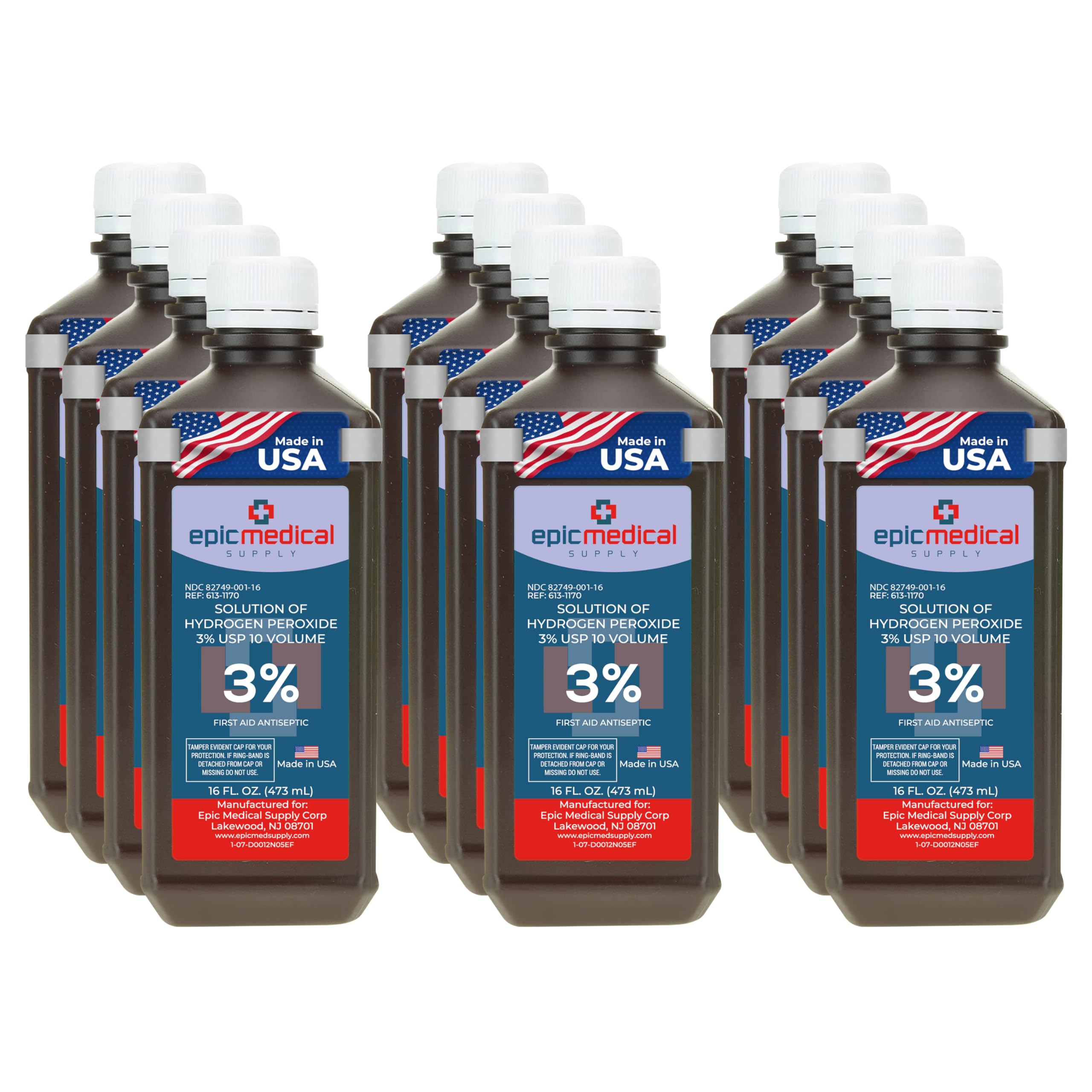 H2O2 Hydrogen Peroxide Solution 3% USP - 16 oz, First Aid Antiseptic & Multipurpose Cleaner - Hydrogen Peroxide Mouthwash, Topical Wash for Cuts & Scrapes - 16oz (Pack of 12)