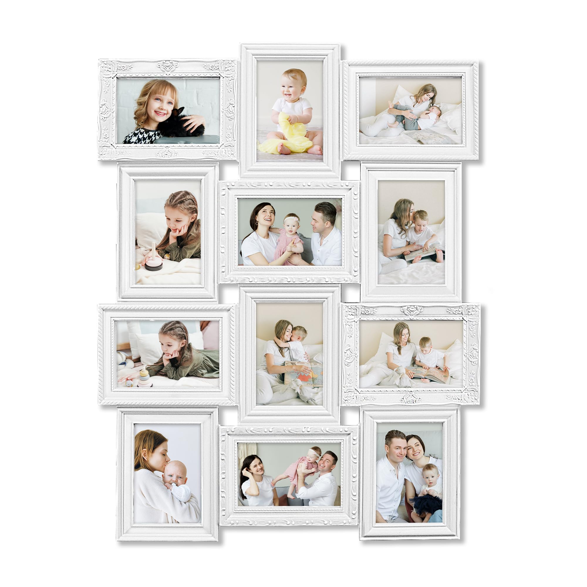 HELLO LAURA - Photo Collage Frames for Wall White Curved Classic European Style 12 Opening 27