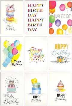 Better Office Products Happy Birthday Cards, 99-Pack, 4 x 6, Fun & Chic Hand Drawn Designs on Heavyweight Textured Cardstock, for All Ages, Blank Inside, with 99 Envelopes