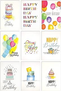 Better Office Products Happy Birthday Cards, 99-Pack, 4 x 6, Fun & Chic Hand Drawn Designs on Heavyweight Textured Cardstock, for All Ages, Blank Inside, with 99 Envelopes