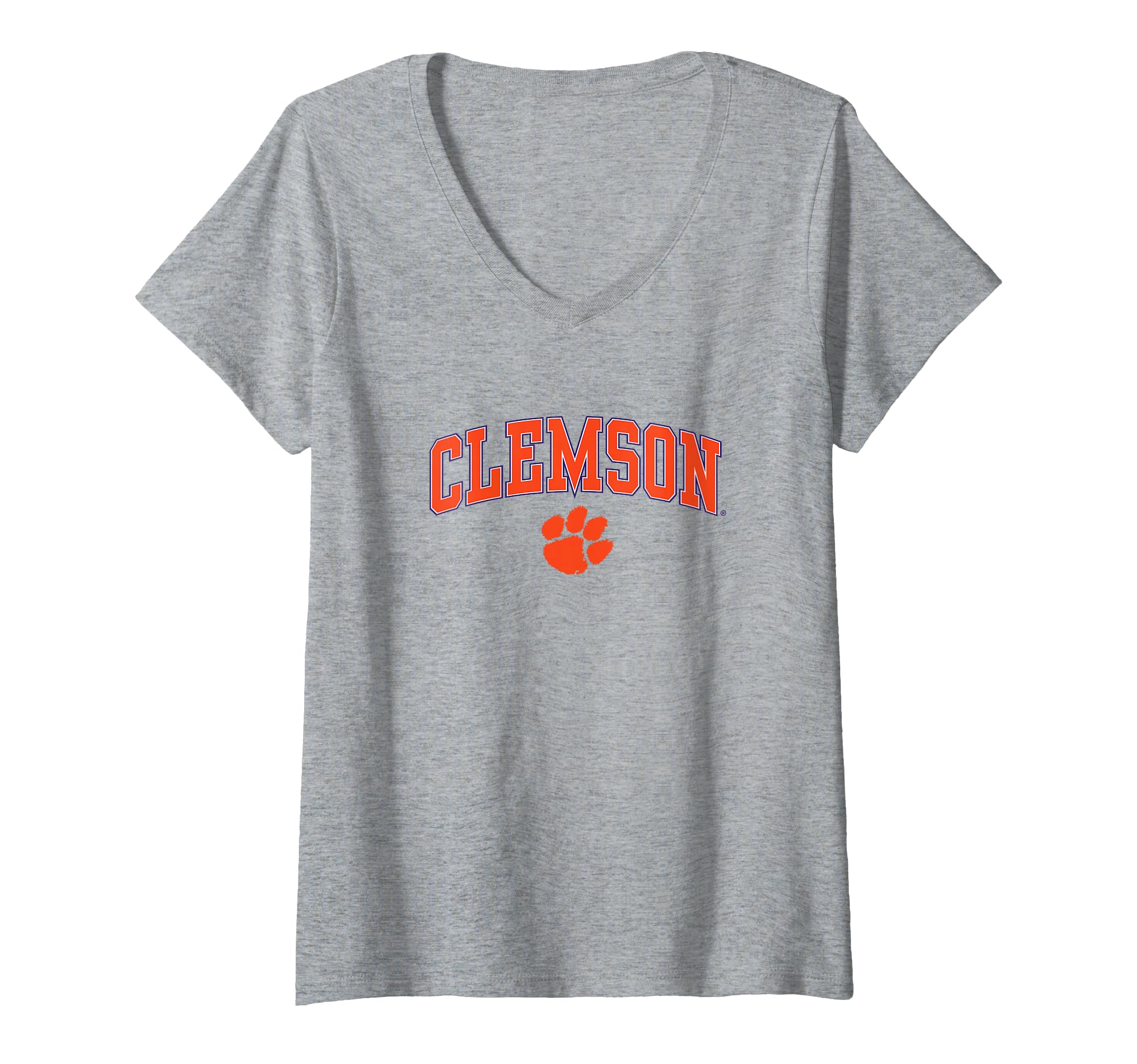 Womens Clemson Tigers Womens Arch Over Heather Gray V-Neck T-Shirt