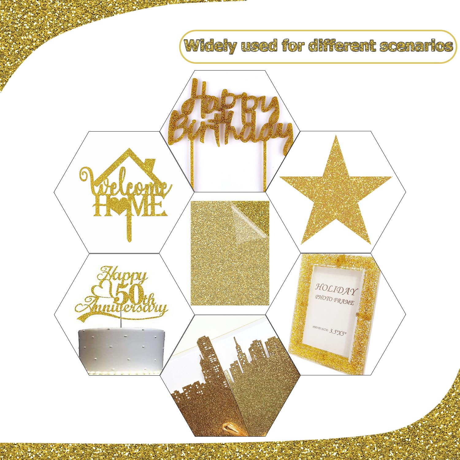 Glitter Gold Acrylic Sheets - 2 Pack for Crafting & Laser Cutting -6