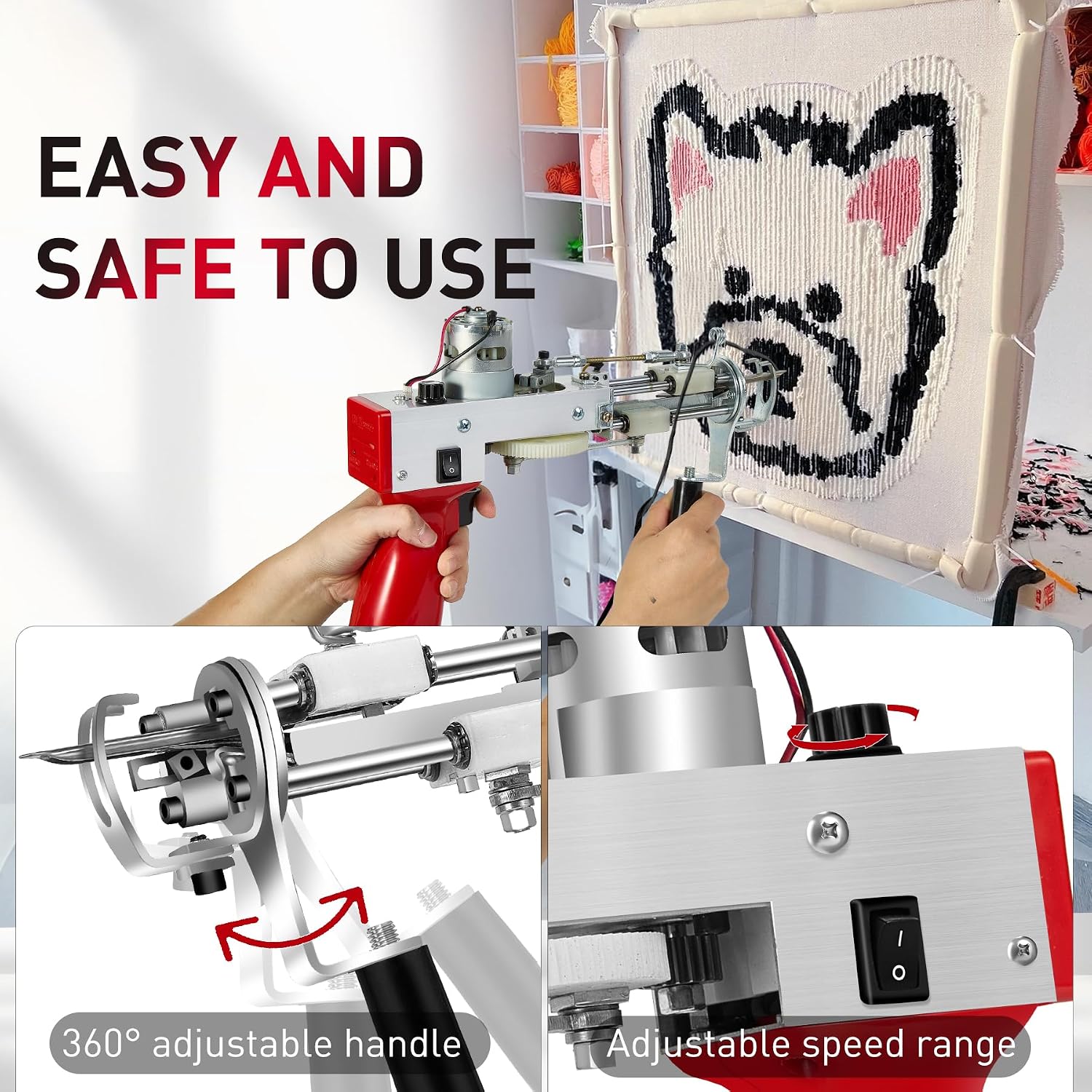 Vehipa Cordless Tufting Gun Kit with Carpet Trimmer, 2 in 1 Cut Pile and Loop Pile Rug Gun with 2pcs 10Ah Batteries, Tufting Cloth and Yarn