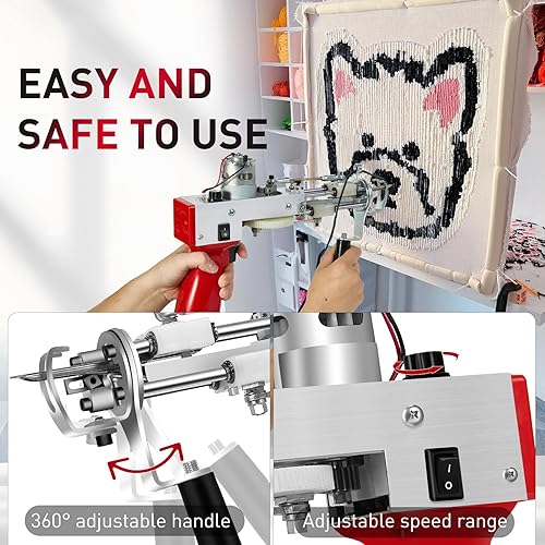 Miniatura 4 de Vehipa Kit de pistola de acolchonamiento inalámbrica con recortadora de alfombras, 2 en 1 de pelo y bucle de corte de pila con 2 baterías de 10 Ah,