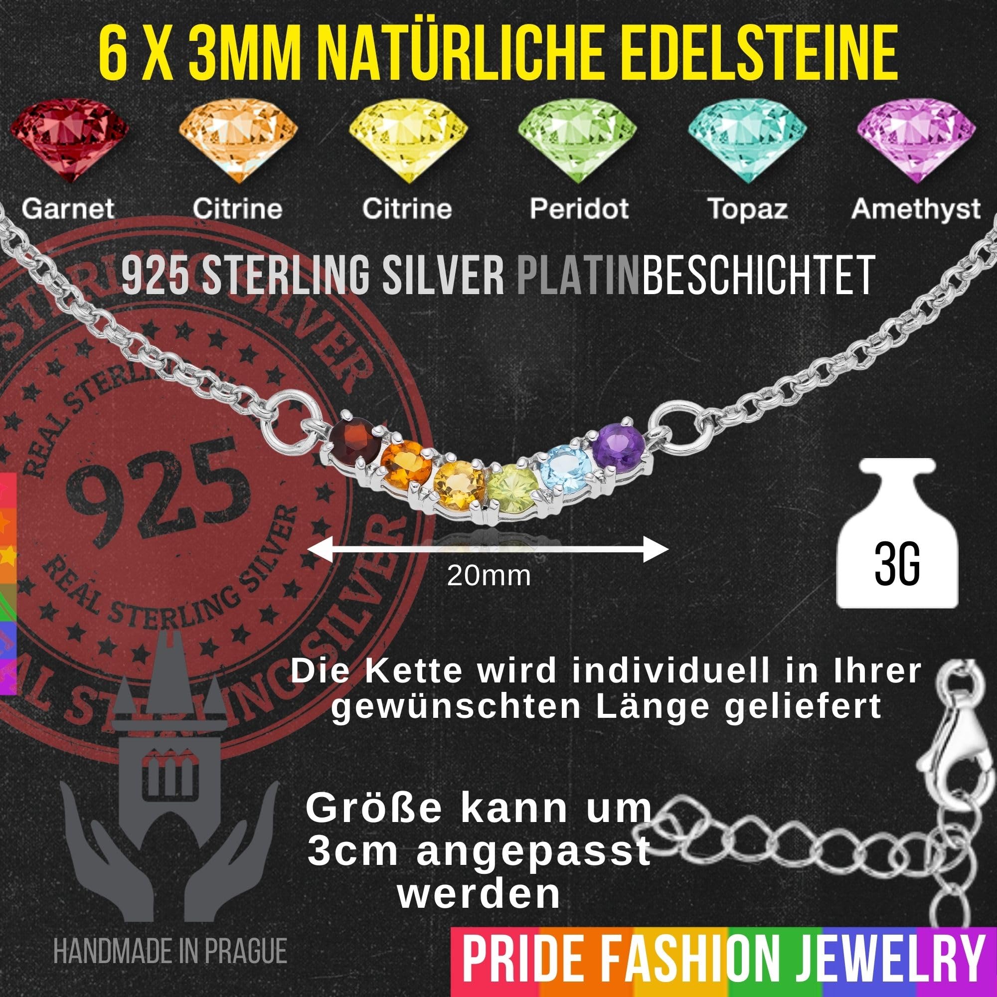 PRIDE Fashion Jewelry - Personalisiertes Regenbogen Armband mit Edelsteinen für LGBTQIA & Gay Schmuck für LGBT, LGBTQ, Asexual, Poly, Pansexuell, Agender, Bigender, Bisexuell, Trans, Transgender