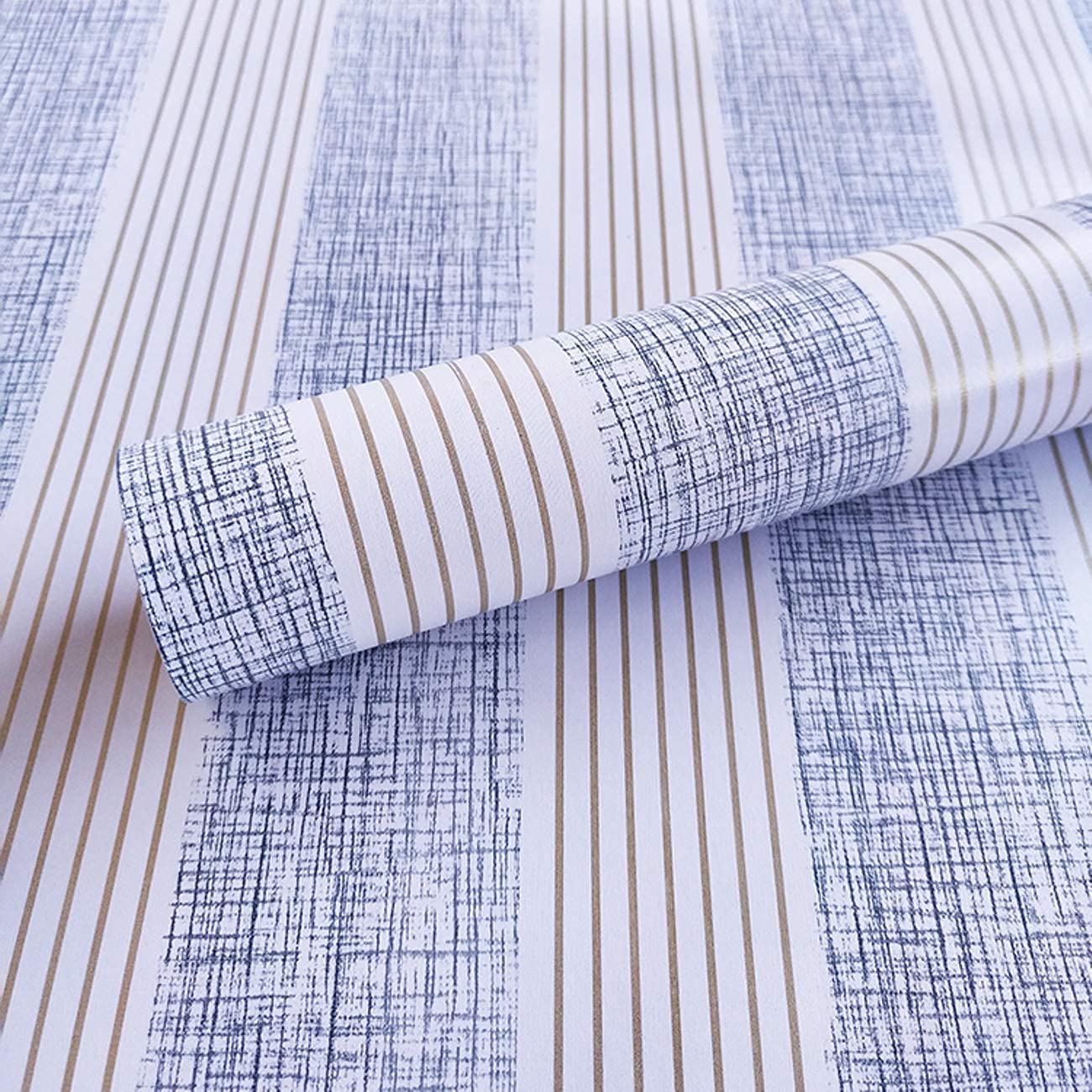 JB Collection Blue and White Stripes SELF Adhesive Wallpaper for Living Room Bedroom Office Hall Corridor Peel and Stick Vinyl Wallpaper 200 * 45Cm-9Sqft