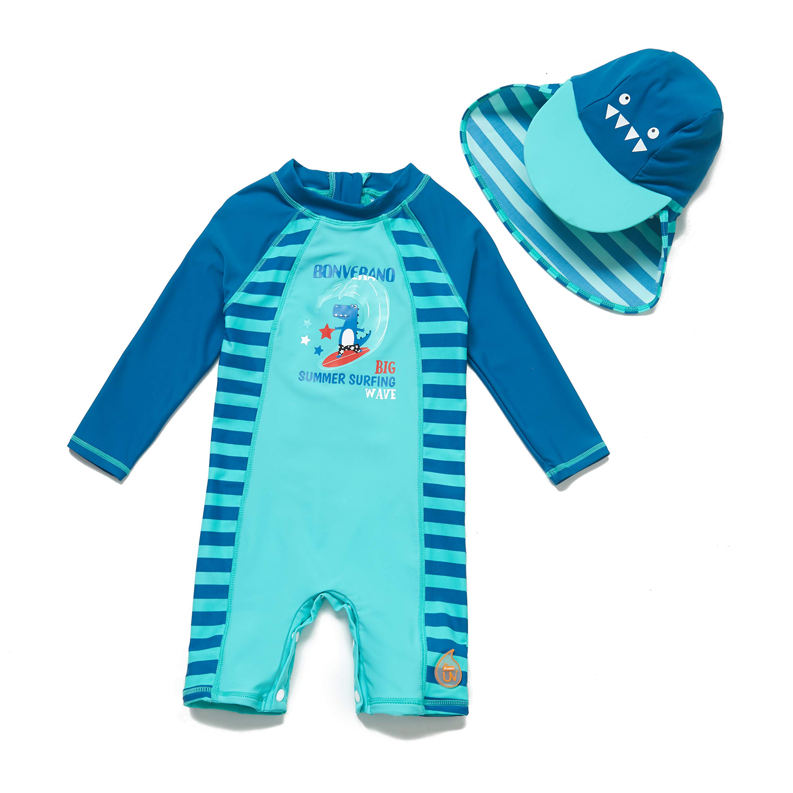 BONVERANO Traje de baño para bebé niño Trajes de baño de una Pieza de Manga Larga Protección UV 50+ Trajes de baño con Cremallera