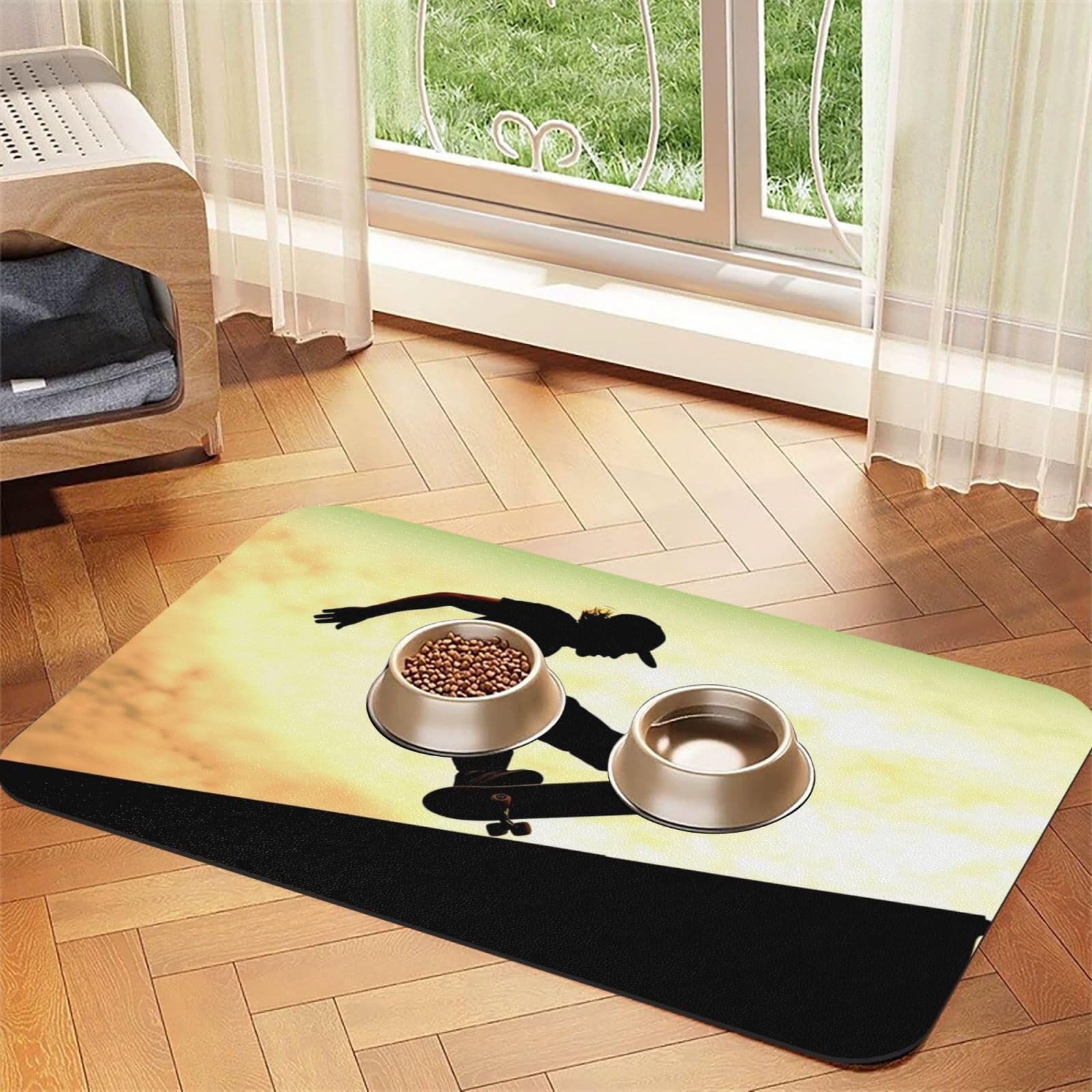 Tapis de propreté pour chien pour protéger le sol des éclaboussures d'eau et croquettes