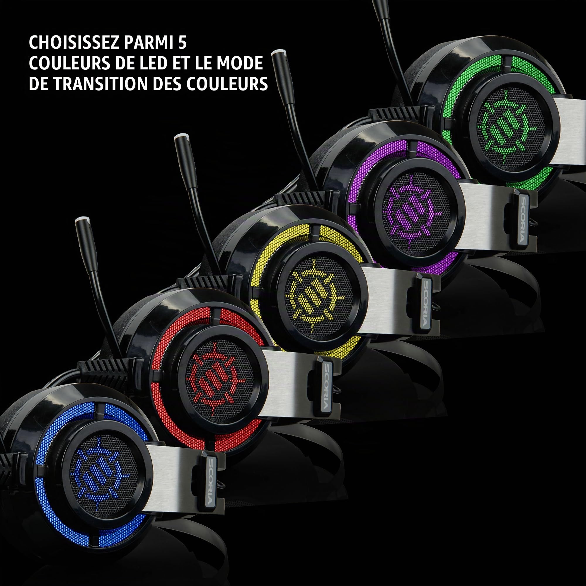 ENHANCE Scoria Casque Gaming USB pour PC avec Son Surround Virtuel 7.1 - Casque Gamer Bass et Vibrations Ajustables, Lumières LED de 5 Couleurs Réglables, Contrôle du Volume et Microphone Rétractable