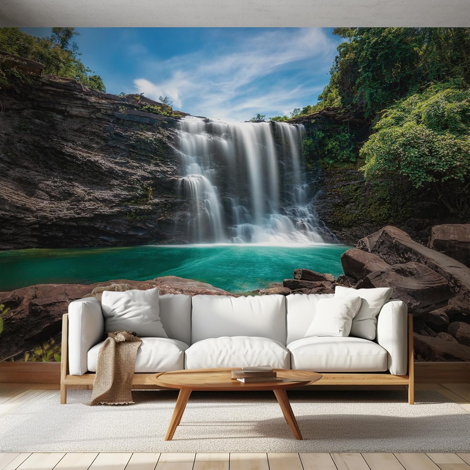 Cascade d'automne en papier peint panoramique pour chambre zen
