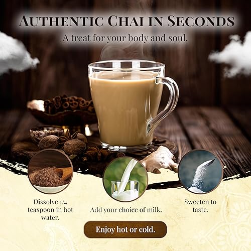 Miniatura 13 de Blue Lotus Chai - Golden Masala Flavor Chai - Hace 17 tazas - 0.5 onzas Masala Spiced Chai Powder con especias orgánicas - Té indio instantáneo sin