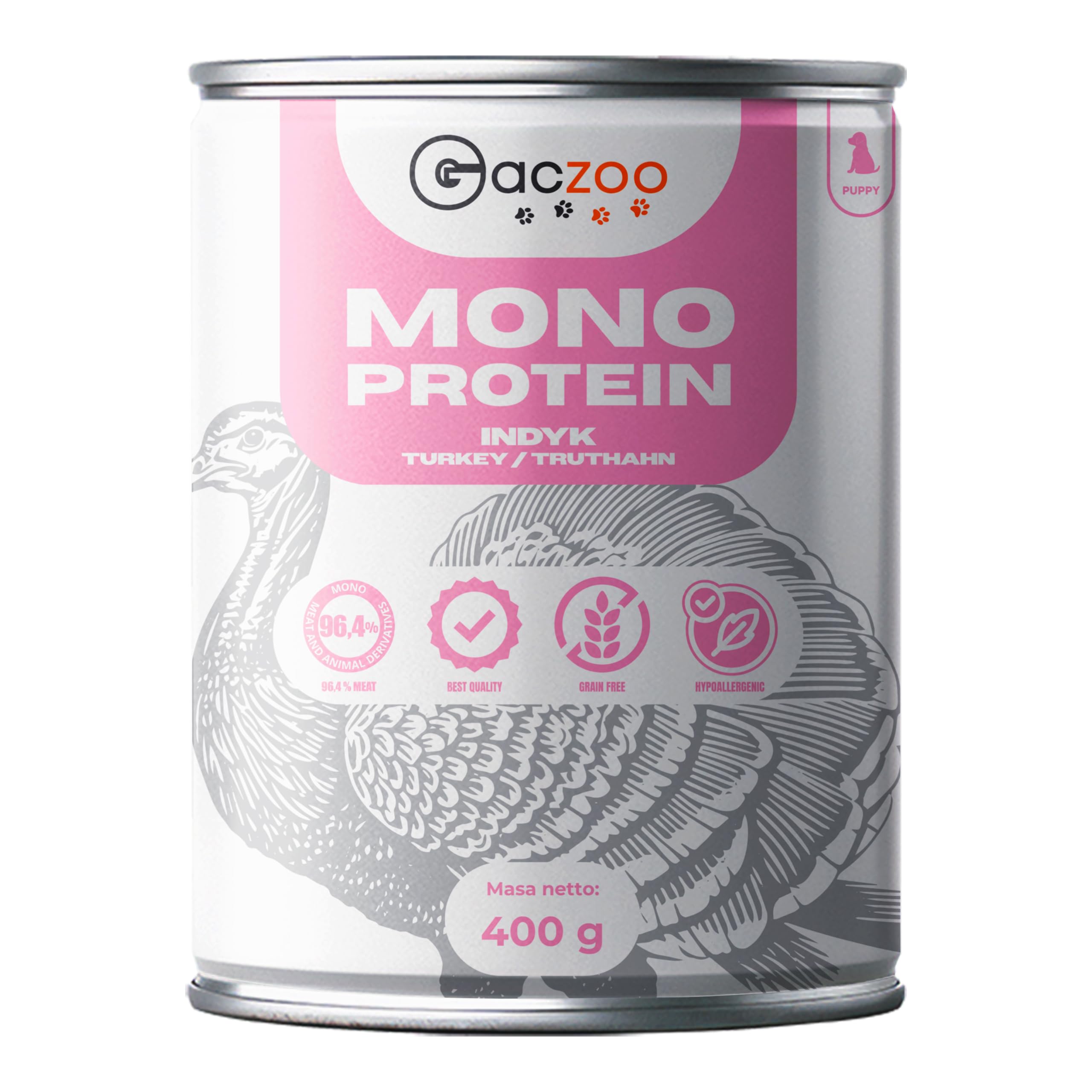 Hundefutter Nass - Hypoallergenes Welpen Nassfutter - Pute - Welpenfutter Getreidefrei, Single Protein - Leicht Verdaulich, für empfindliche Hunde - Mono Protein Ultra 12 Dosen
