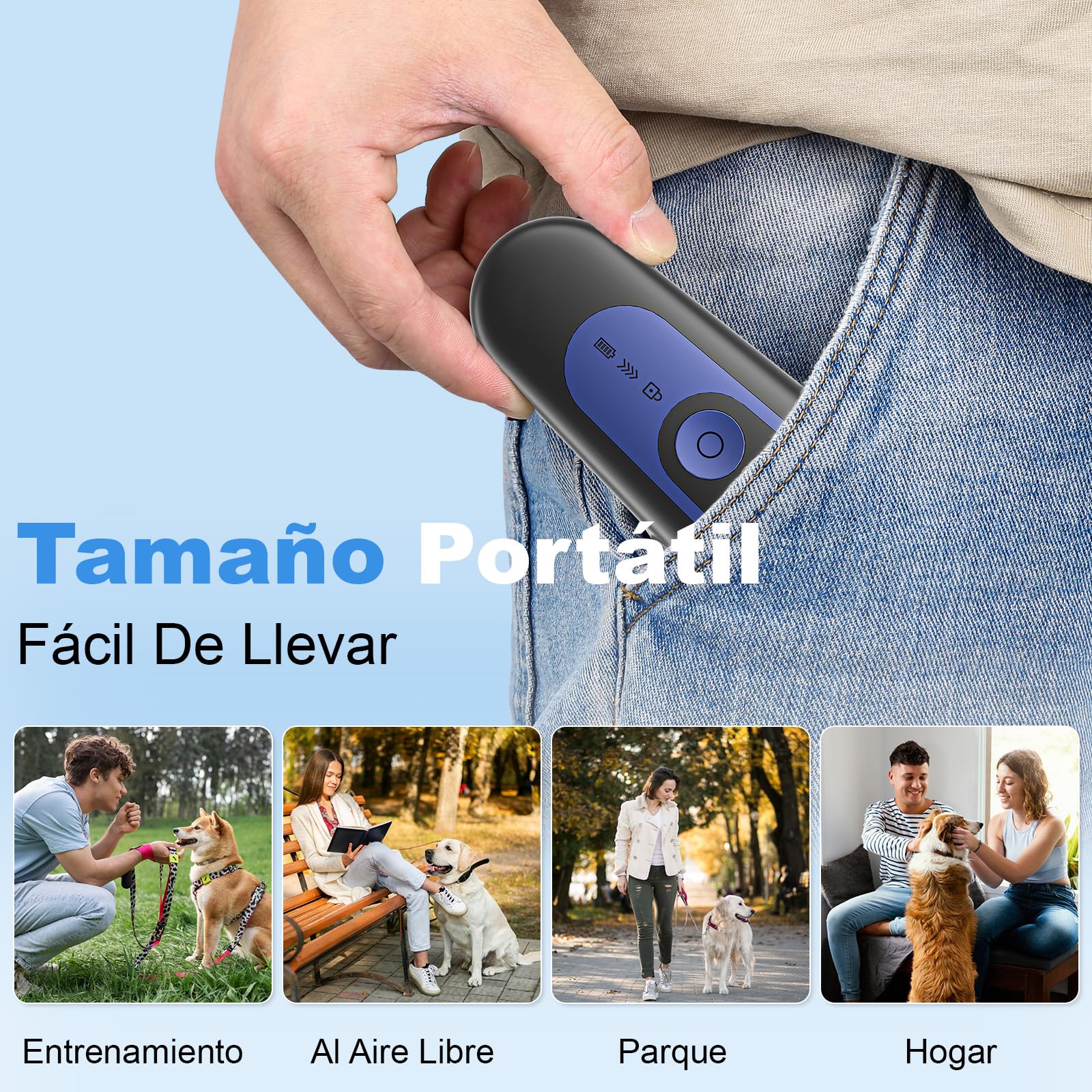 Ahuyentador de Perros, Antiladridos para Perros Ultrasónicos 3 Modos, Dispositivo Seguro y Humano para Detener Ladridos, Alcance 15M, Portátil con Linterna LED, para Perros Pequeños, Medianos y Grande