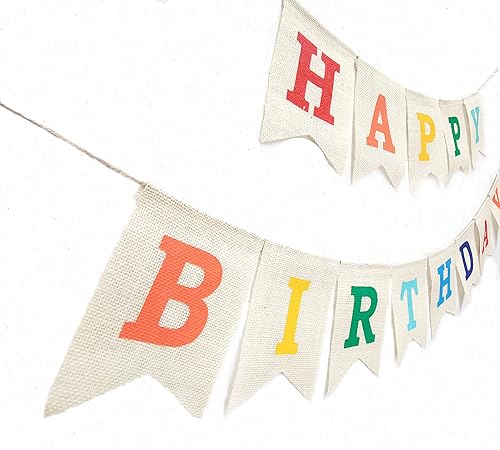 Miniatura 2 de Colorida pancarta de arpillera de feliz cumpleaños, decoraciones de fiesta de cumpleaños duraderas ensambladas para mujeres y niñas