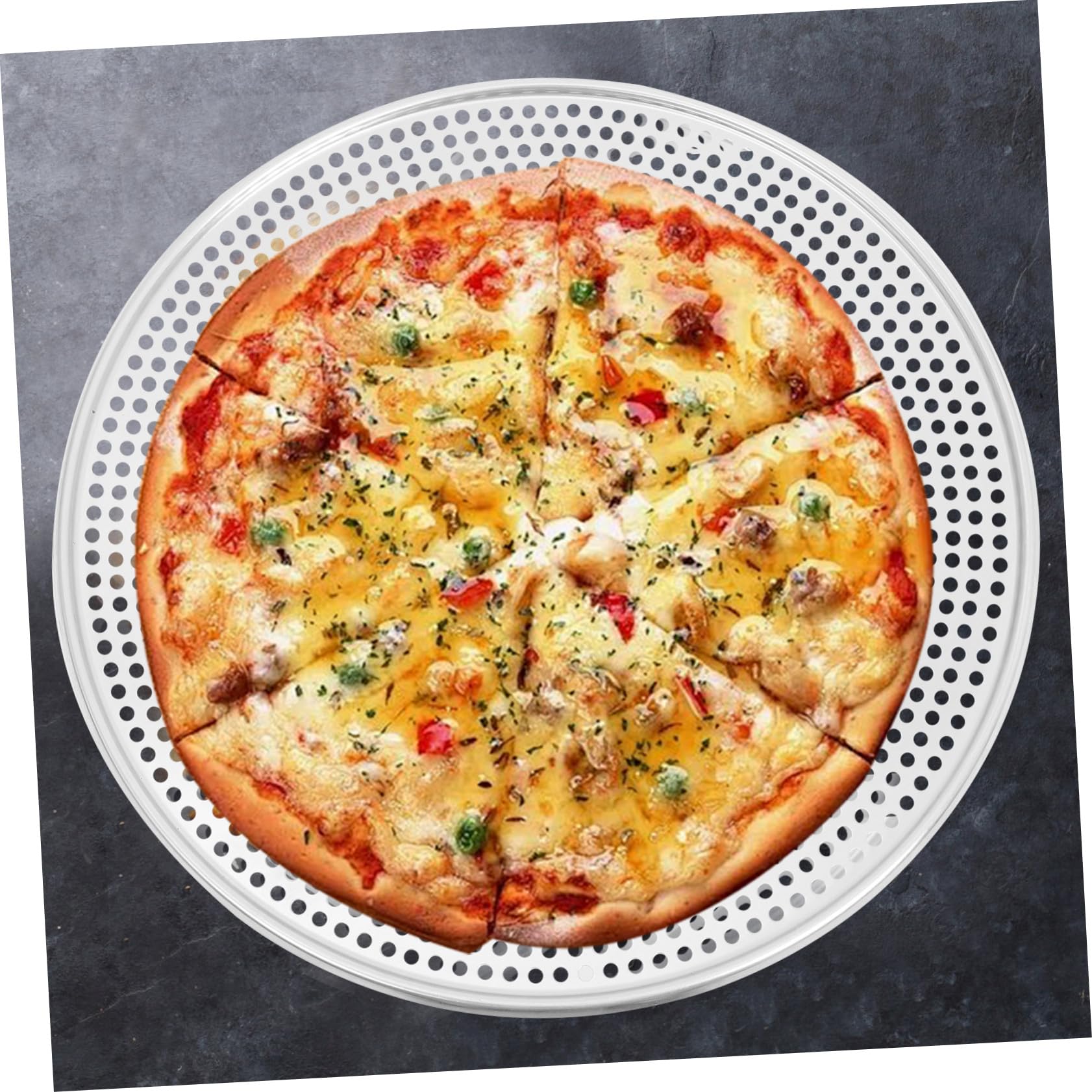 MAGICLULU Rundes Pizzablech mit Löchern Perforiertes Pizzablech für Ofen Backzubehör aus Aluminium für Frische und Gefrorene Pizza Grillen oder Backen von Meeresfrüchten und Gemüse