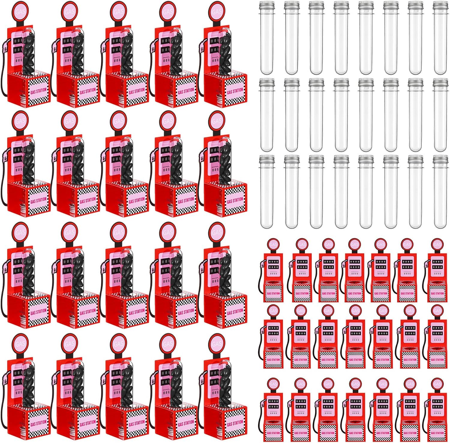 24 Pack Gas Station Candy Tubes with Boxes 40 oz Fillable Candy Containers Race Car Party Favors for Dessert Table Decor & Goodie Bag Gifts, Race Car Party Favors Birthday Supplies