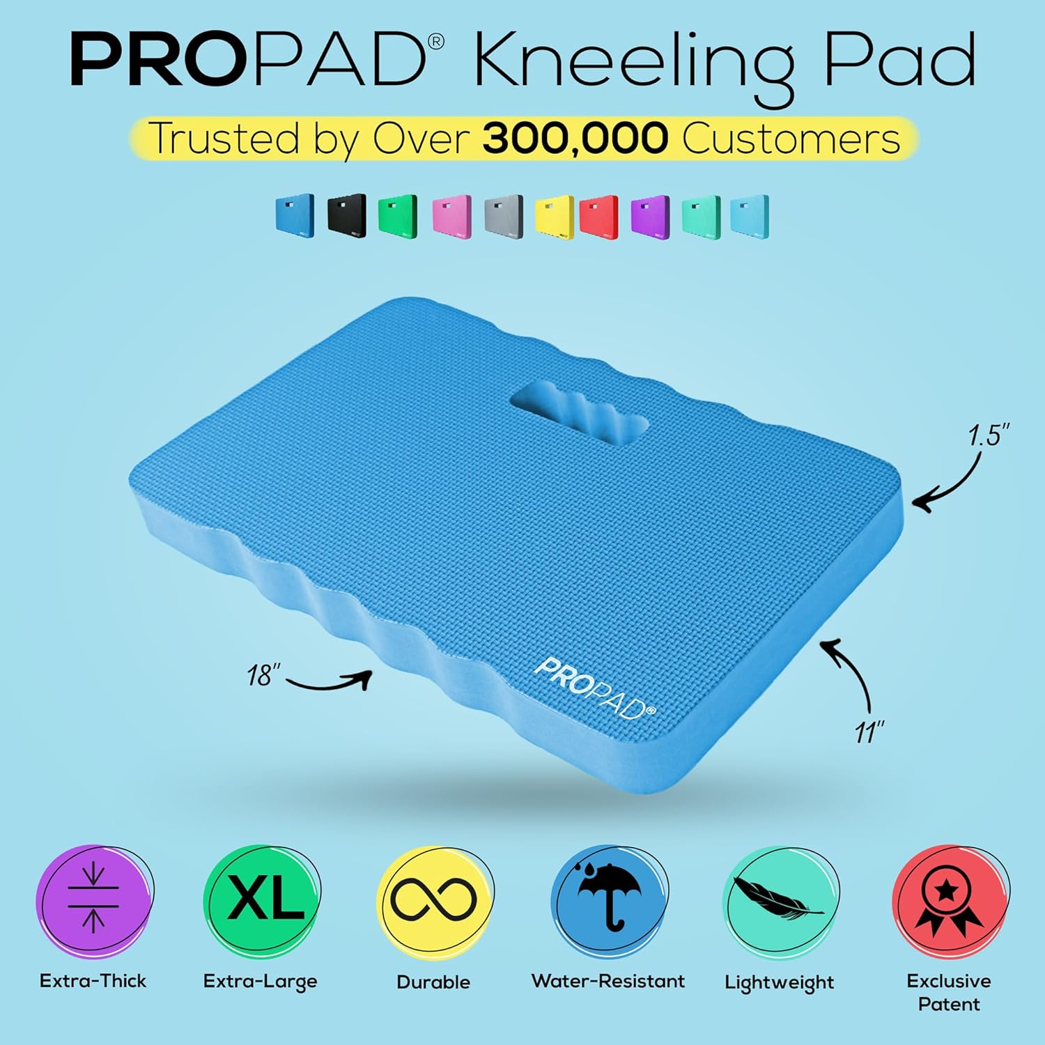 RED Home Club Thick Kneeling Pads, Garden Kneeler for Gardening, Bath Kneeler for Baby Bath, Kneeling Mat for Yoga, Knee Pad for Work, Extra Large (XL) 18 x 11 x 1.5 Inches, Blue (Pack of 2)