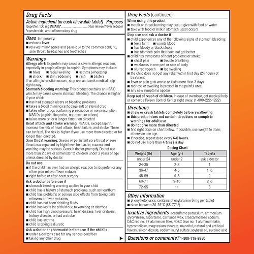 Vista 22 de Yaxa Basic Care Tabletas masticables de ibuprofeno para niños, 100 mg, analgésico y reductor de fiebre, sabor naranja, para dolores, dolor