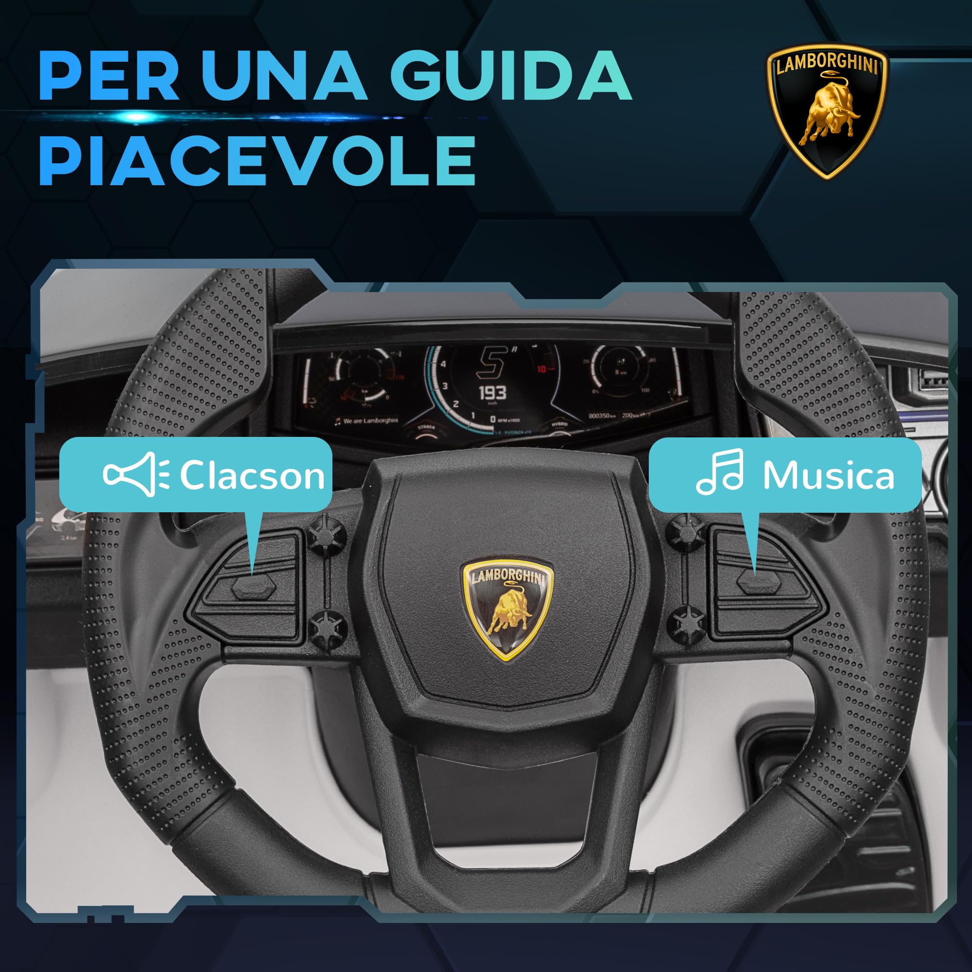AIYAPLAY Macchina Elettrica per Bambini 12V Lamborghini Revuelto, Bianco | 3-5Anni, 3-5km/h, Auto Elettrica per Bambini, Porte a Farfalla, 2 Motori, Sospensioni, Telecomando, Musica, Rotelle, Fari