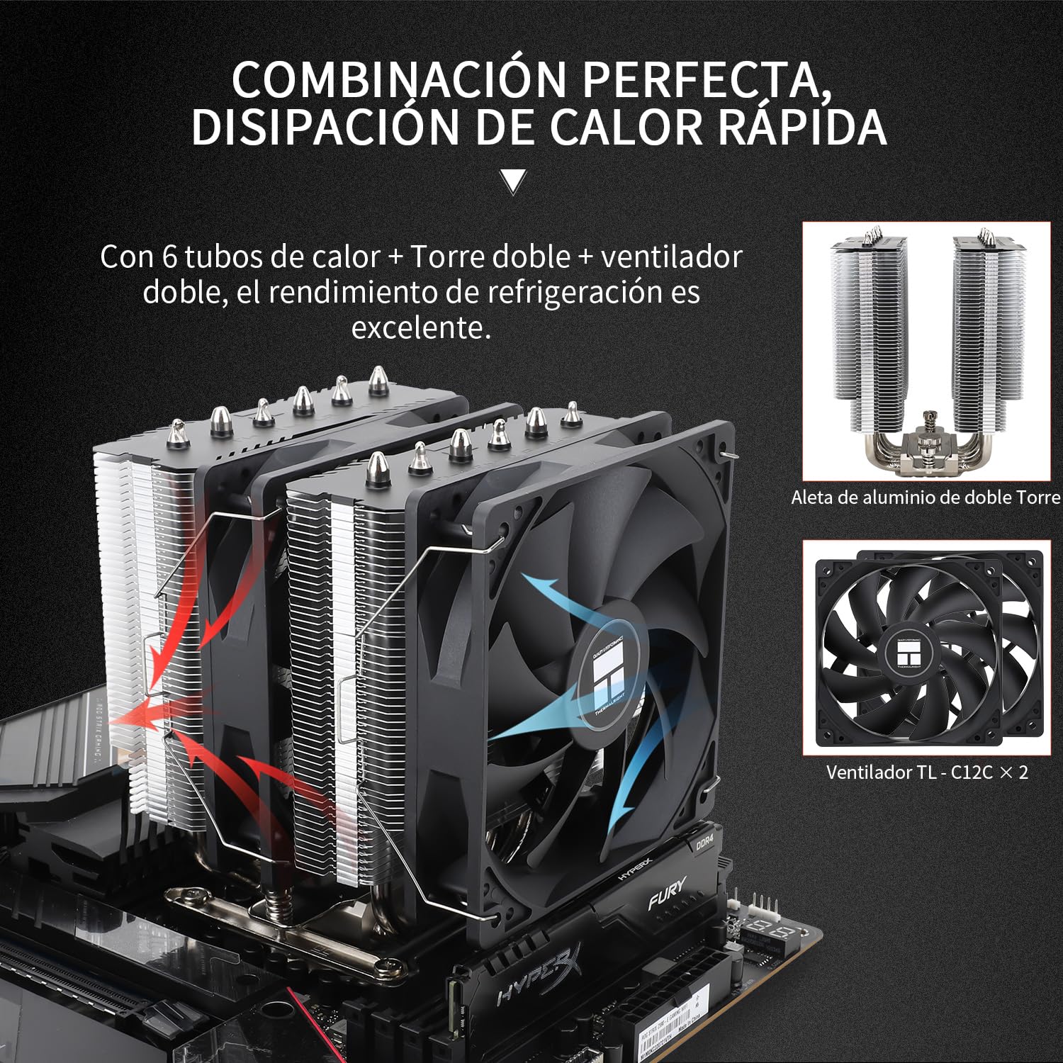TR Peerless Assassin 120 SE Enfriador de aire CPU, PA120 SE, 6 tubos de calor enfriador de CPU, ventilador doble 120mm TL-C12C PWM, tecnología AGHP, para AMD AM4/Intel 1700/1150/1151/1200
