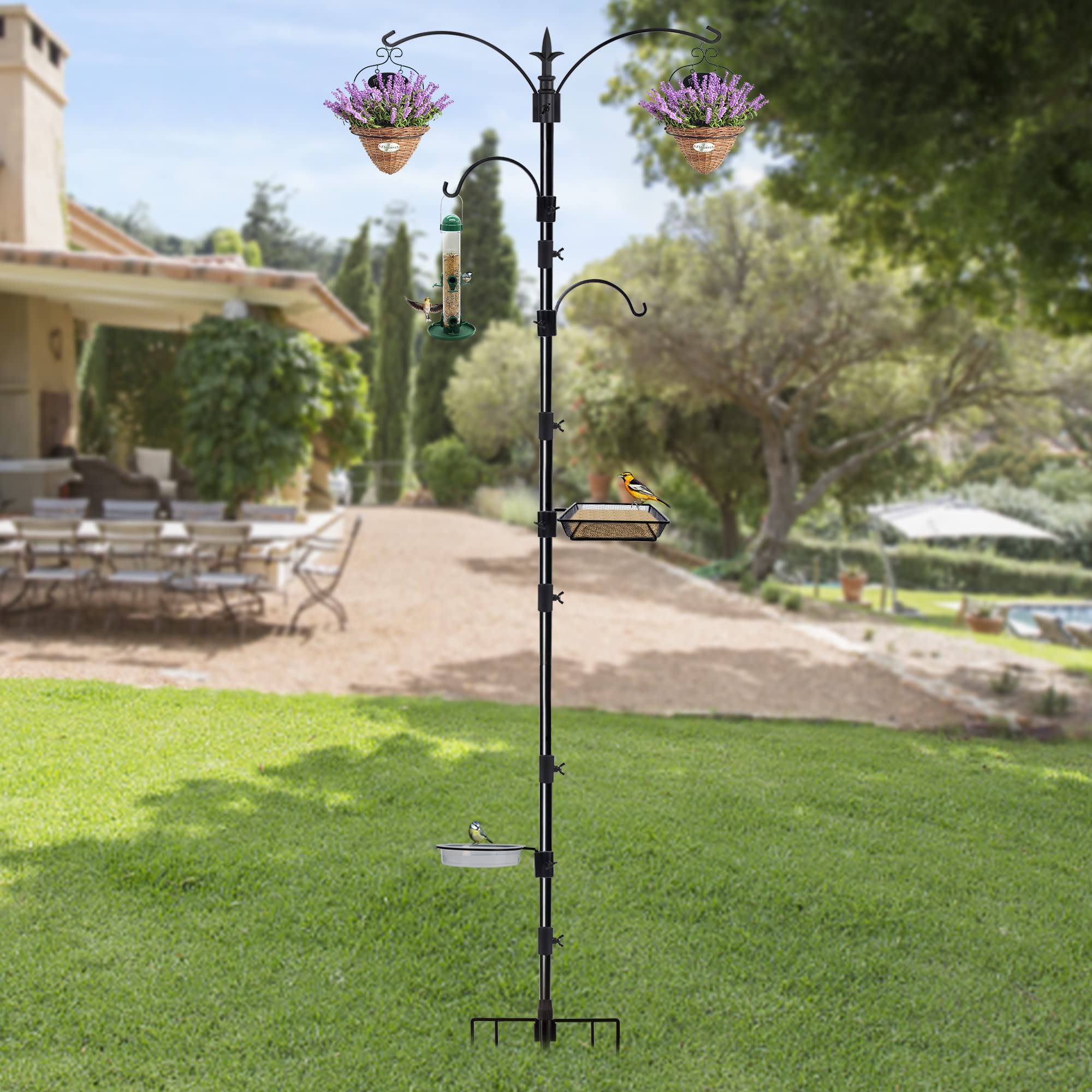 yosager Kit de mangeoire pour oiseaux de qualité supérieure, 228,6 x 58,4 cm, support de pot de fleurs, kit de suspension multi-mangeoires avec suif en métal et bain pour observer les oiseaux, attirer