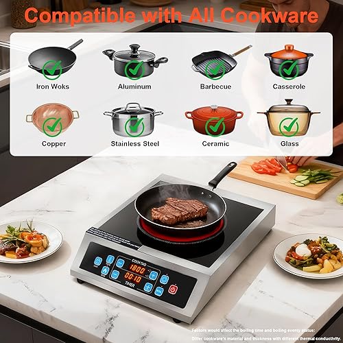 Miniatura 6 de Diseño de bobinas dobles de acero inoxidable de un solo quemador eléctrico, placa caliente de cocina infrarroja de cerámica comercial de 1800 W,