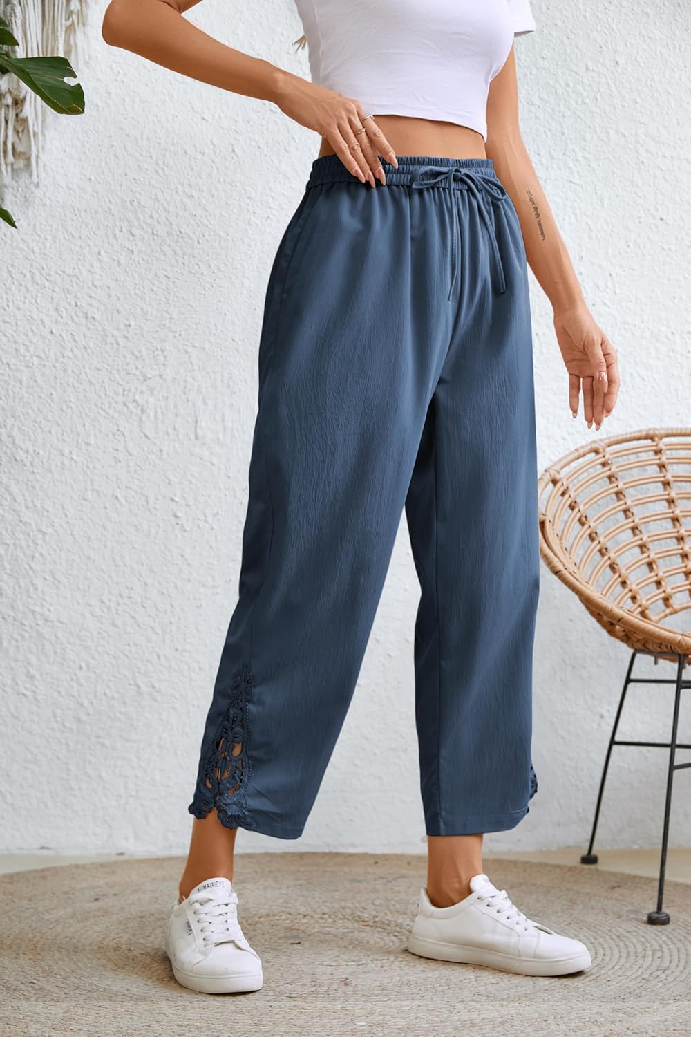 Women Fashion 2025 Casual Lightweight Drawstring Elastic Waist Pants with Pockets - Image 5