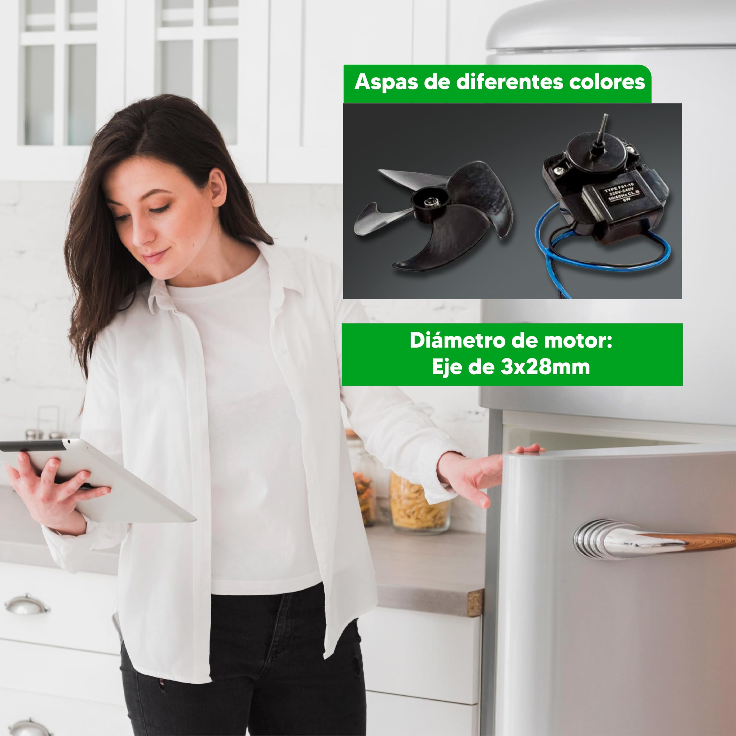 REPORSHOP - Motor Ventilador Frigorífico No Frost Compatible con Fagor y Zanussi - Códigos 481936170011, 512023200, 651015834, 92129063, M57512023200-220-240V - 6W - 30/60Hz - Diámetro Ø3x28mm
