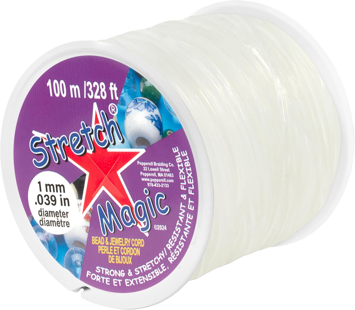 Stretch Magic Bead & Jewelry Cord - Strong & Stretchy, Easy to Knot - Clear Color - 1mm Diameter - 100-Meter (328 ft) Spool, Storage Display Box Included - Elastic String for Making Beaded Jewelry