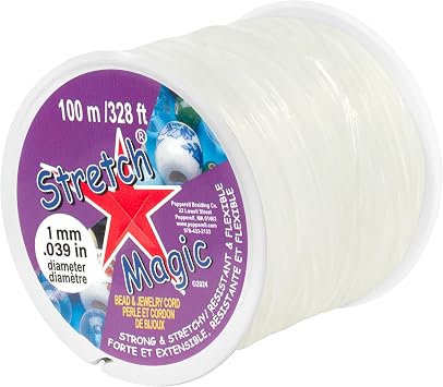 Stretch Magic Bead & Jewelry Cord - Strong & Stretchy, Easy to Knot - Clear Color - 1mm Diameter - 100-Meter 328 ft Spool, Storage Display Box Included - Elastic String for Making Beaded Jewelry