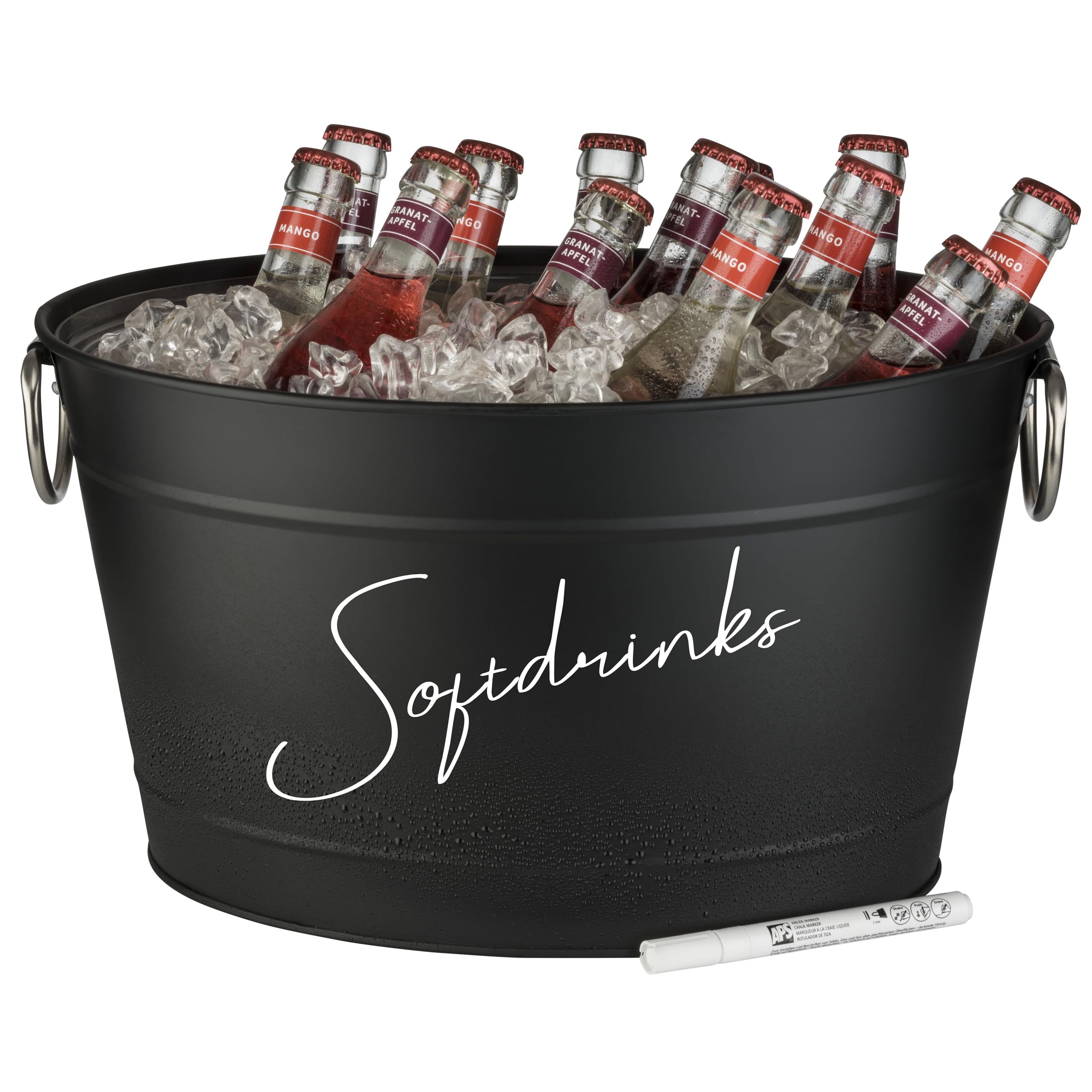 Bañera para Bebidas, 11 litros, Bandeja de Zinc, Enfriador de Bebidas, con Inserto de plástico, Enfriador de Botellas, 40 x 28 cm, Altura 22 cm, Color Negro